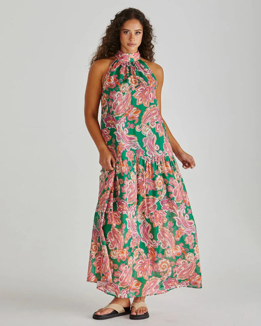 Malia Halter Dress | Pink/Green Paisley