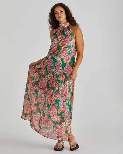 Malia Halter Dress | Pink/Green Paisley