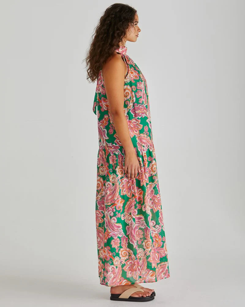 Malia Halter Dress | Pink/Green Paisley