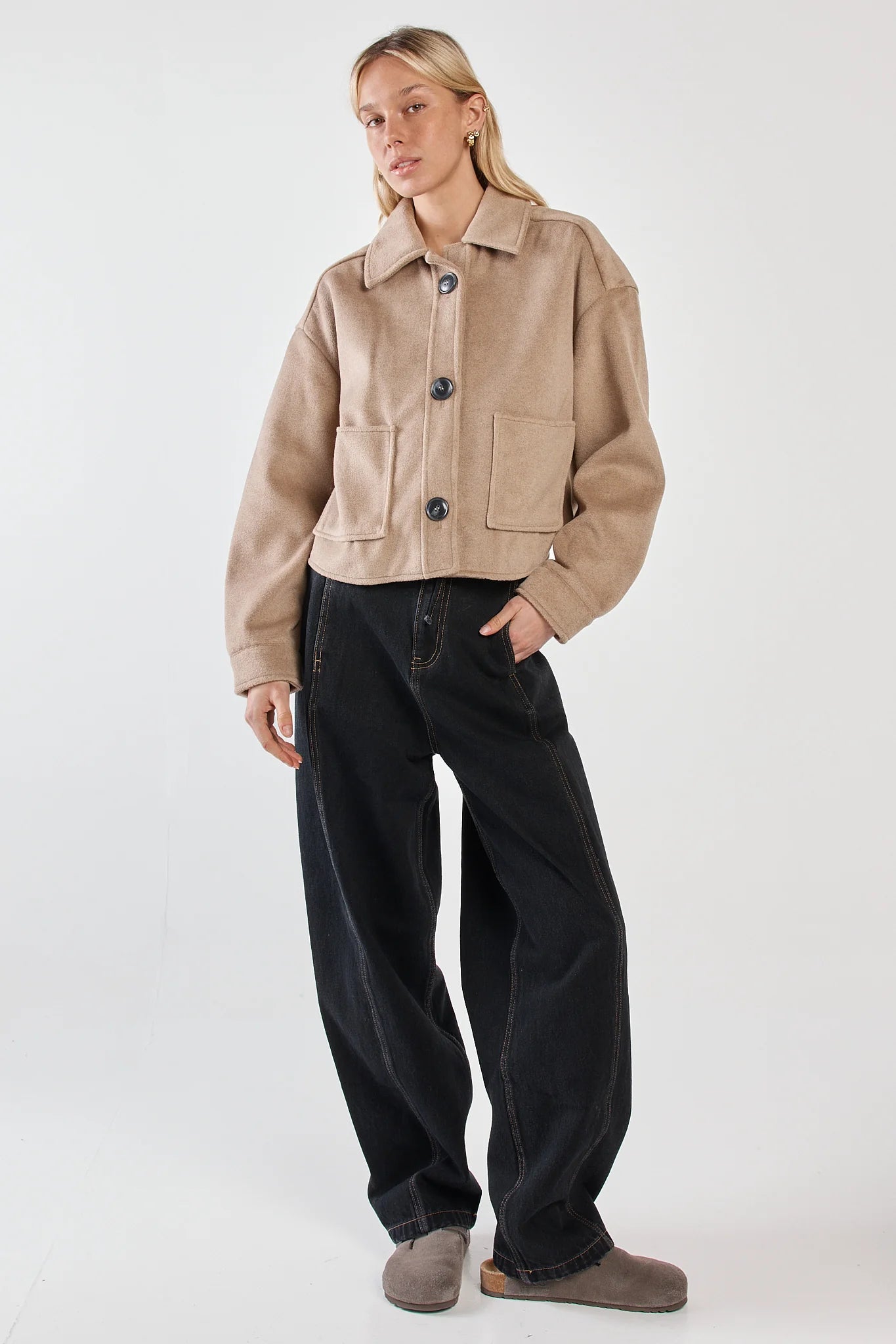 Rochelle Cropped Coat | Mushroom Grey Brown