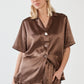 Eddy Crushed Satin Shirt | Chocolate Brown