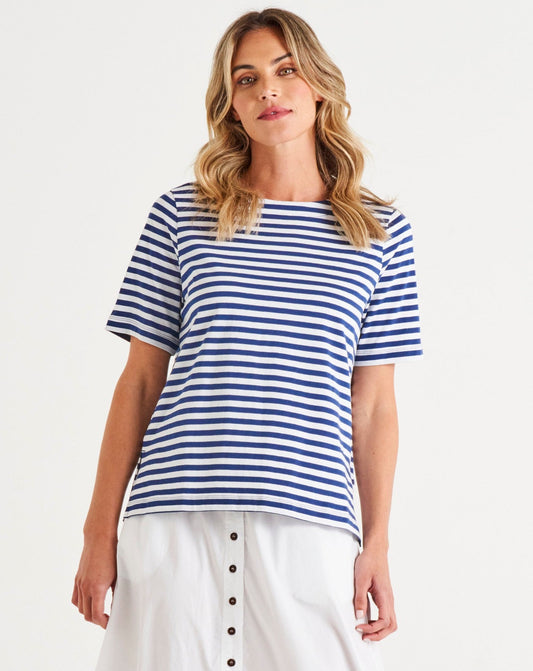 Mia Split Hem Tee | Ocean Stripe