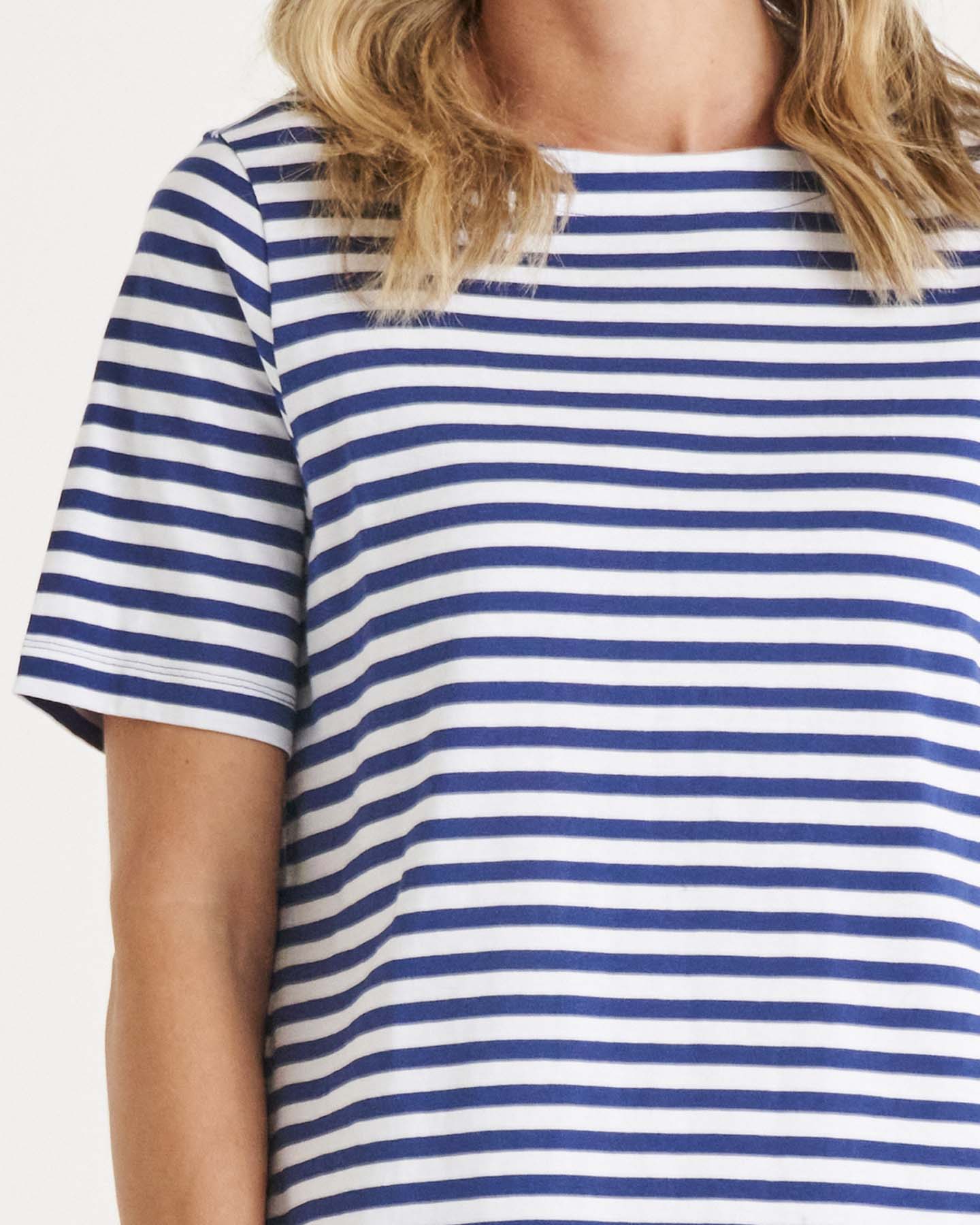 Mia Split Hem Tee | Ocean Stripe