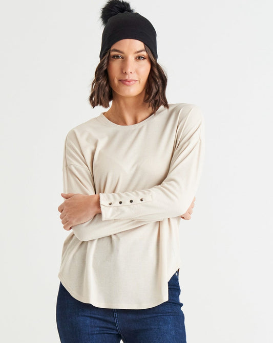 Malika Ribbed Long Sleeve Tee | Oat Milk