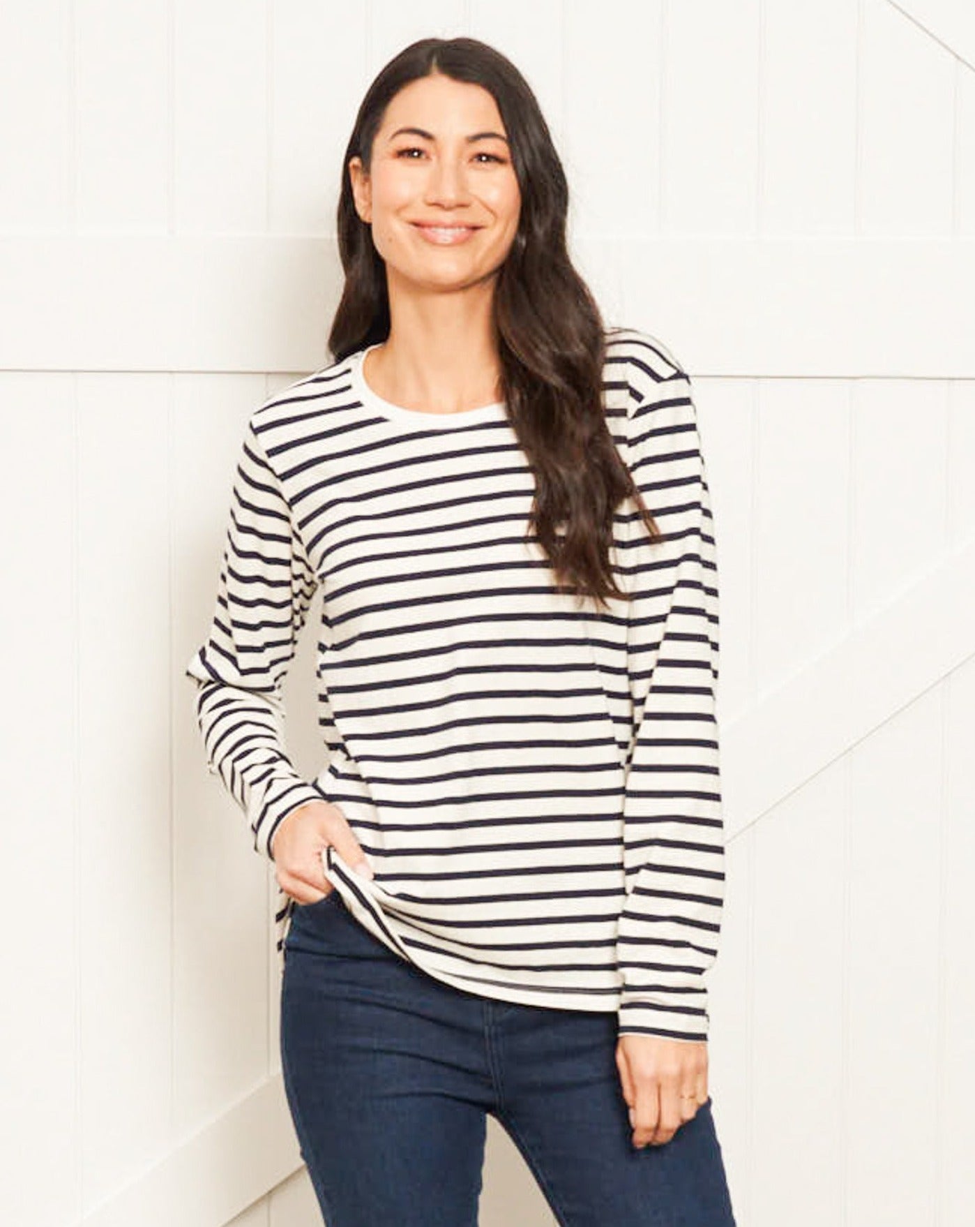 Sydney Long Sleeve Tee | Blue/White Stripe