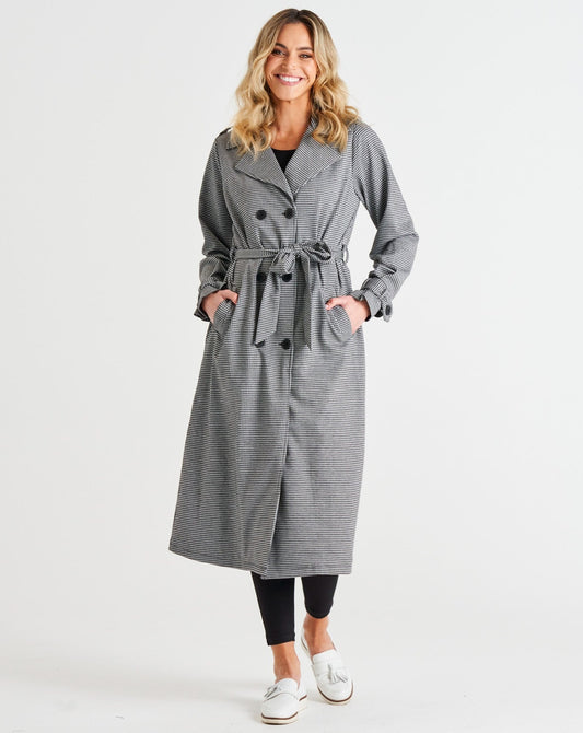 Ponte Trench Coat | Black Houndstooth