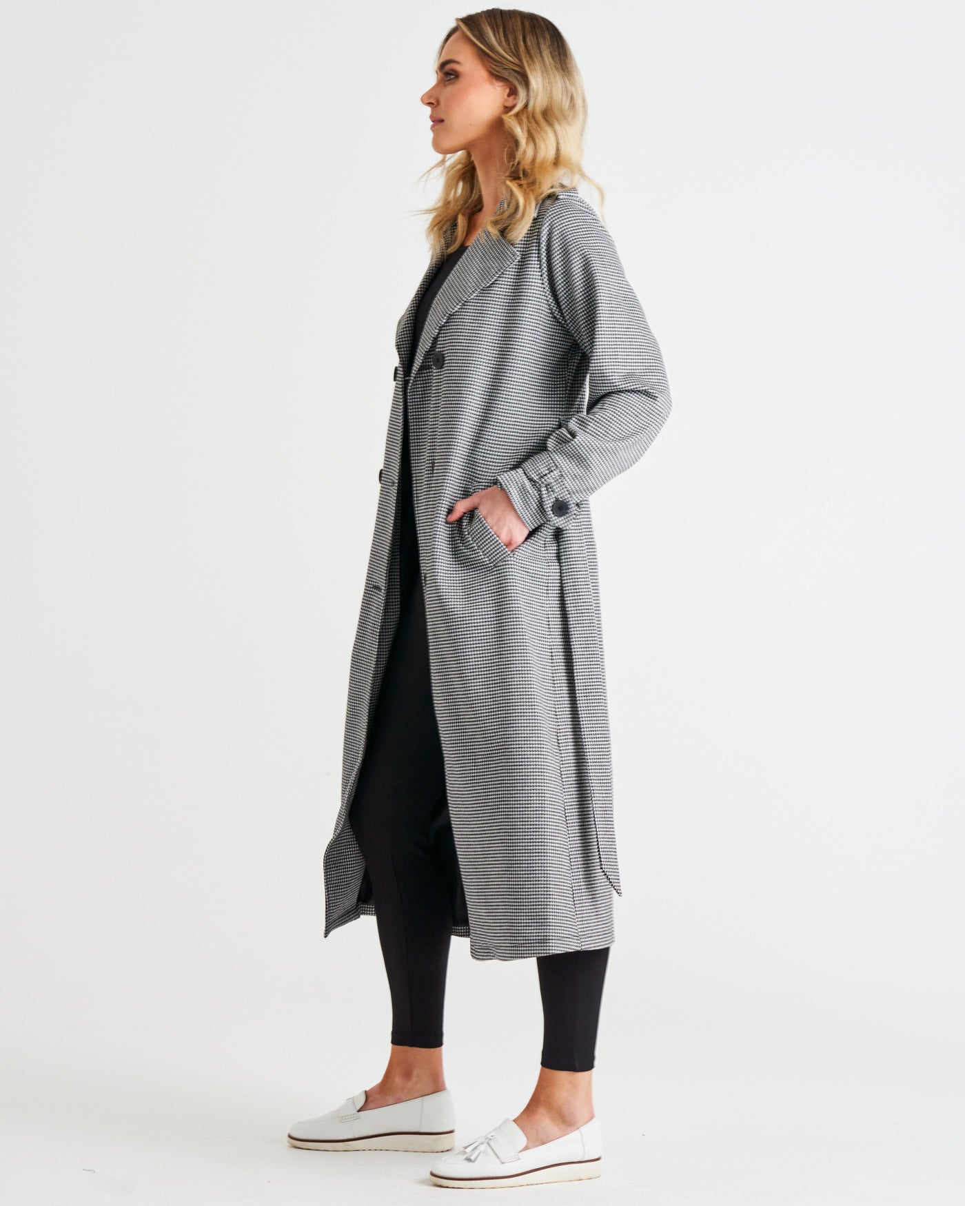 Ponte Trench Coat | Black Houndstooth