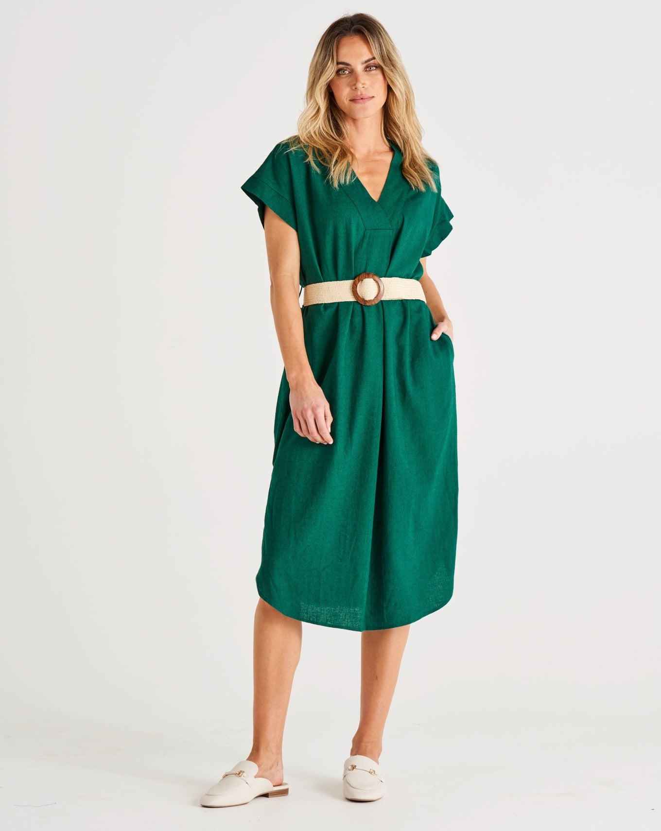 Roma Linen Dress | Hunter Green