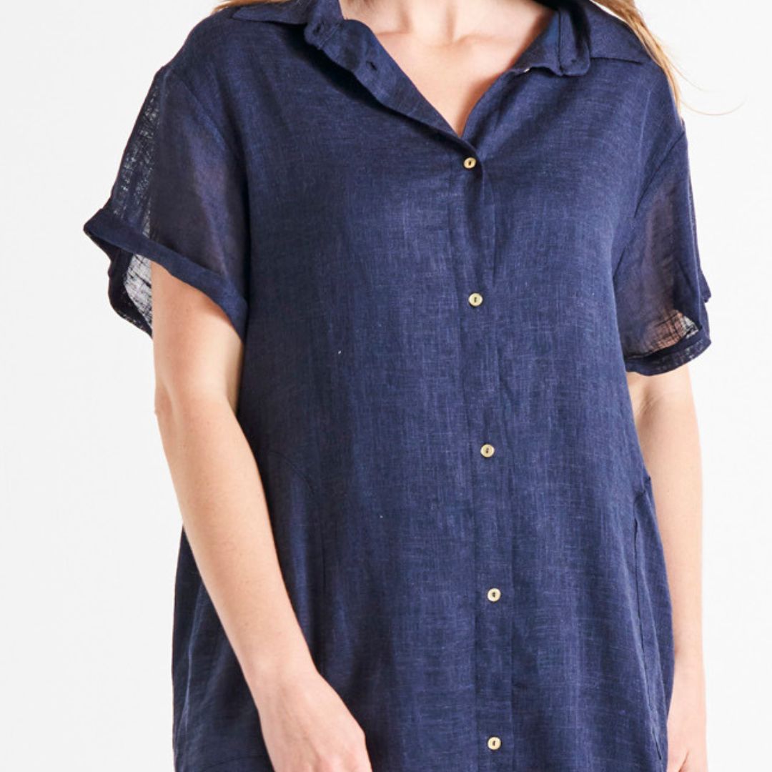 Lani Linen Shirt Dress | Navy