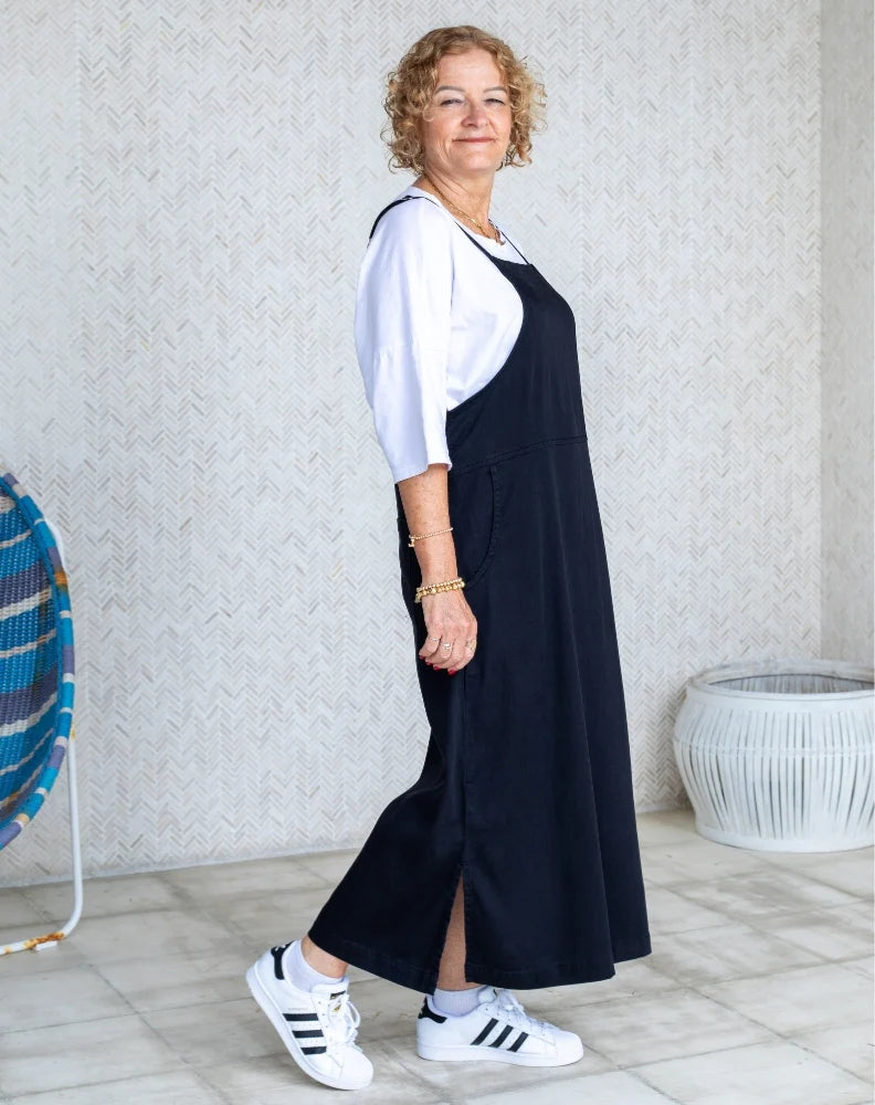 Apron Dress Stretch Denim | Black