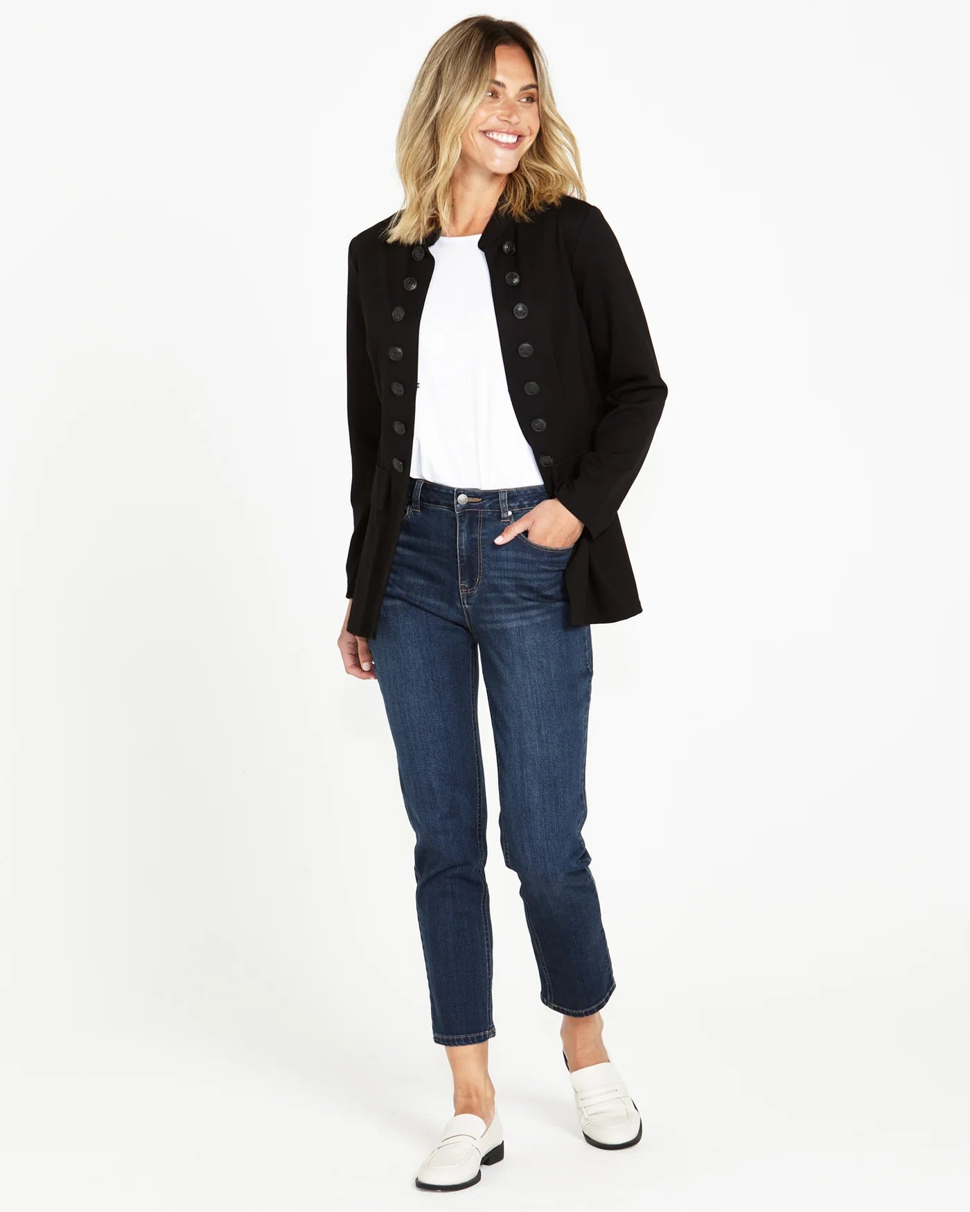 Sammie Collarless Military Jacket | Black