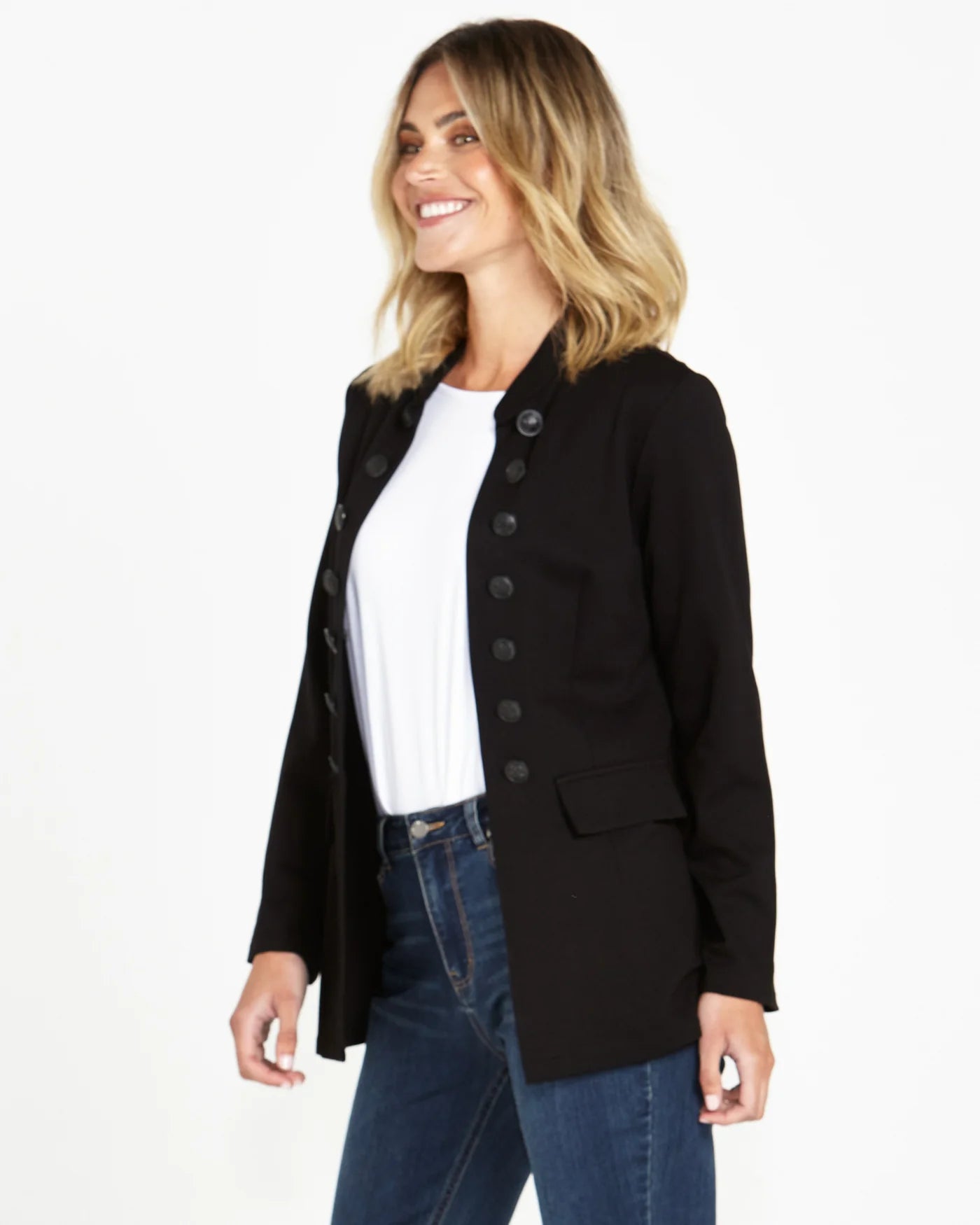 Sammie Collarless Military Jacket | Black