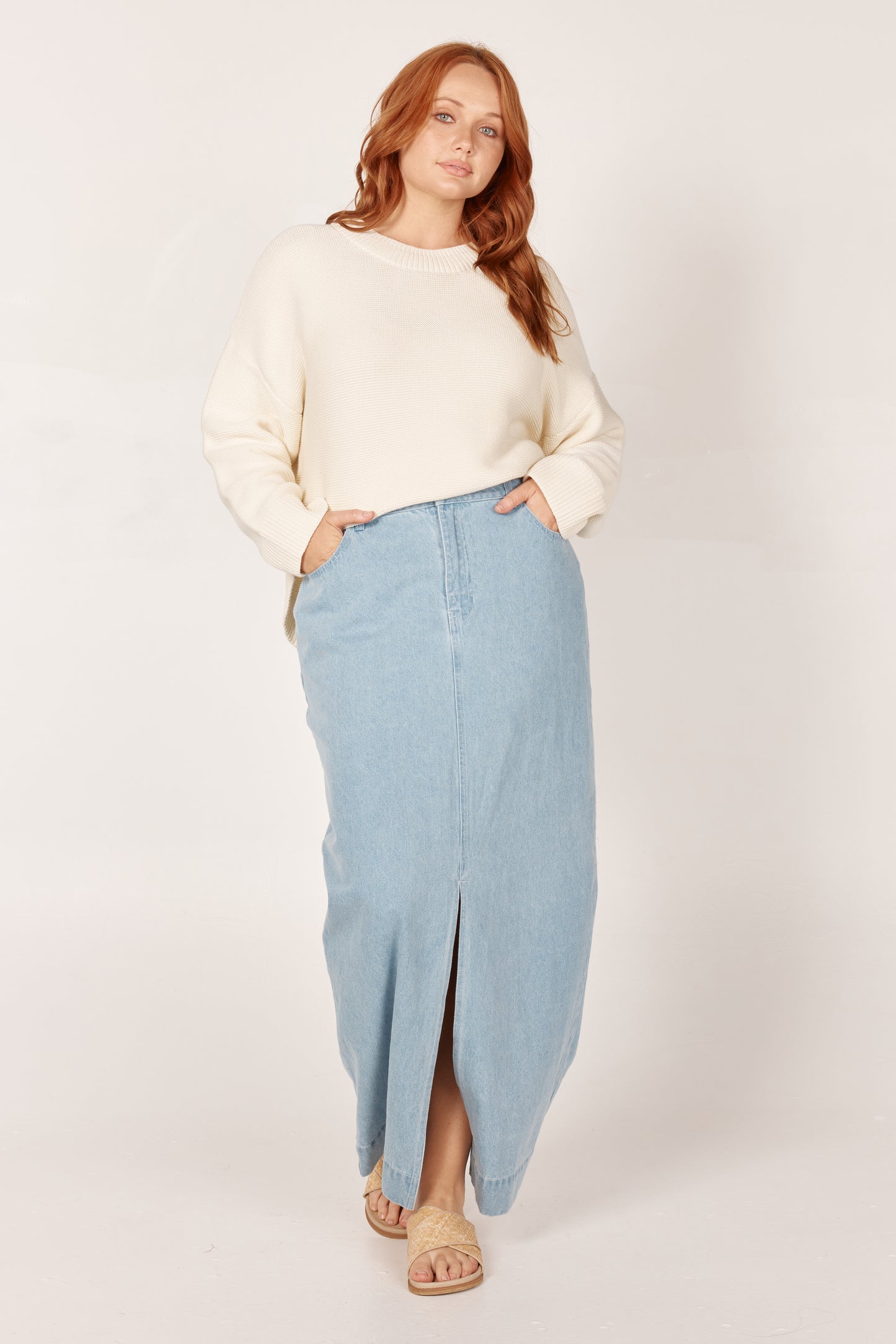 Melody Midi Skirt | Light Blue Wash