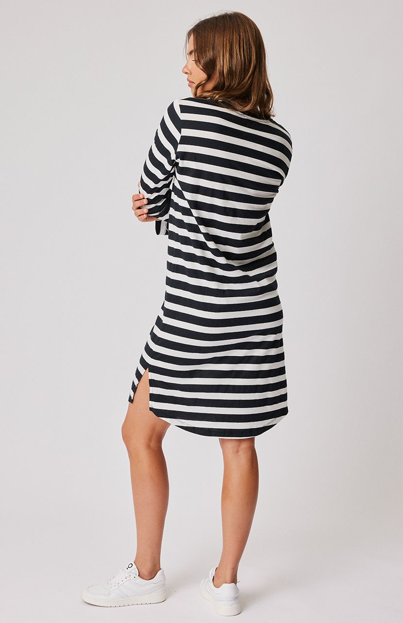 Alexis Long Sleeve Dress | Black/White Stripe