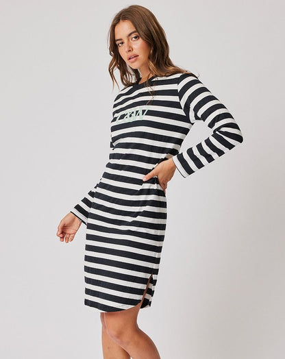 Alexis Long Sleeve Dress | Black/White Stripe