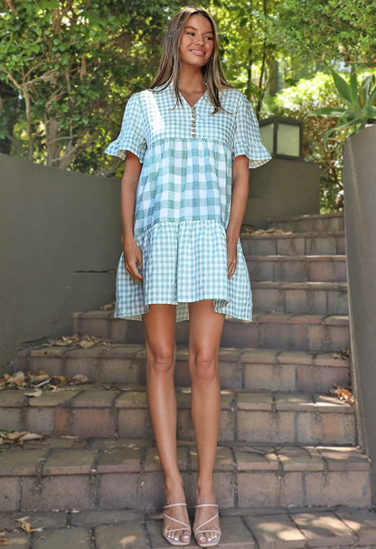 Moxie Midi Dress | Green Gingham