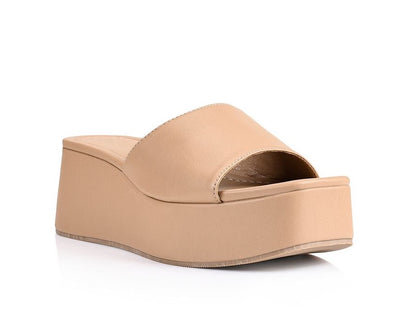 Millie Platform Slides | Light Camel Smooth