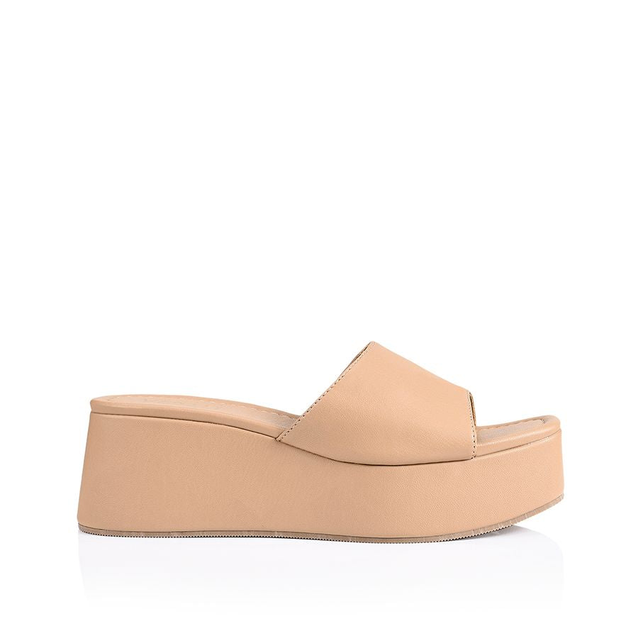 Millie Platform Slides | Light Camel Smooth